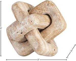 Meridian Furniture Bond Sculptural Marble Knot Tabletop Accent with Natural Veining for Shelves and Console Styling Natural Travertine ACC125-Travertine