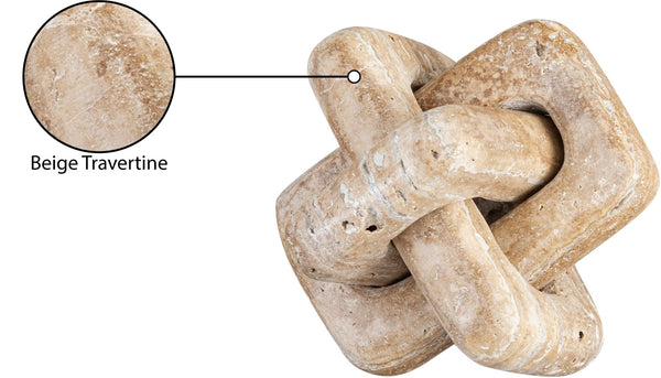 Meridian Furniture Bond Sculptural Marble Knot Tabletop Accent with Natural Veining for Shelves and Console Styling Natural Travertine ACC125-Travertine