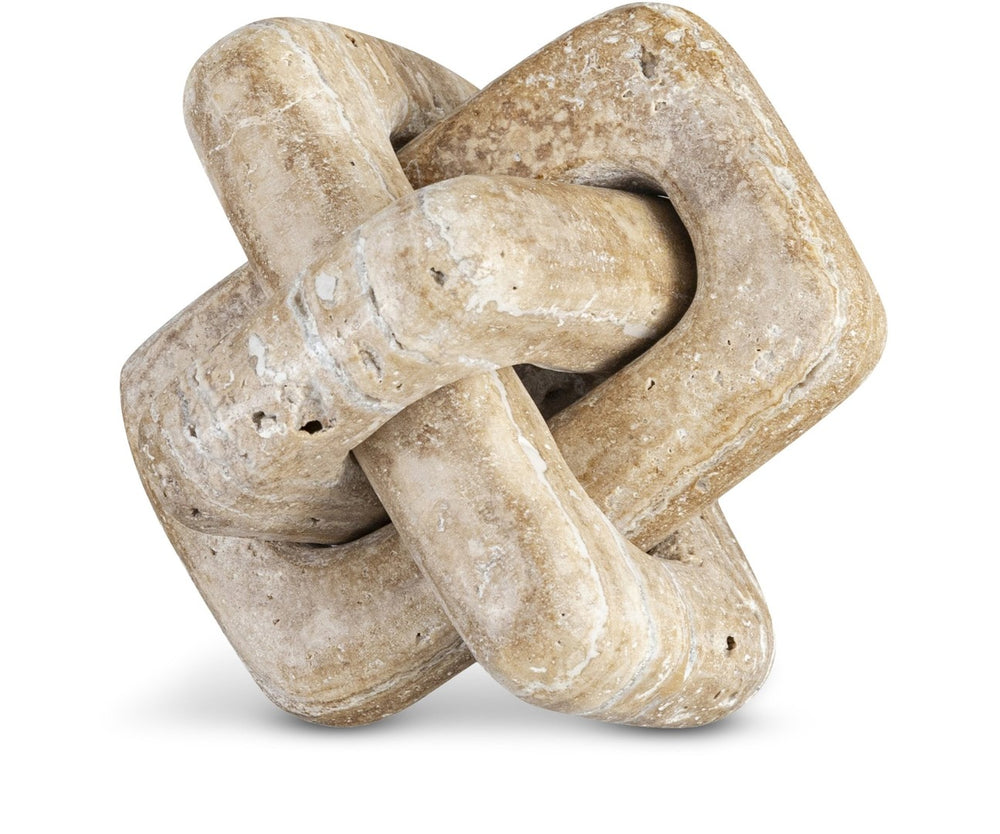Meridian Furniture Bond Sculptural Marble Knot Tabletop Accent with Natural Veining for Shelves and Console Styling Natural Travertine ACC125-Travertine