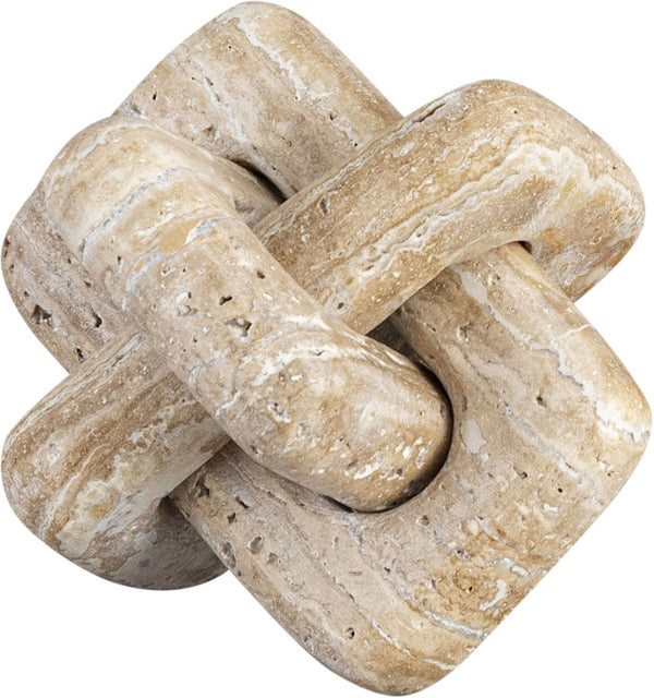 Meridian Furniture Bond Sculptural Marble Knot Tabletop Accent with Natural Veining for Shelves and Console Styling Natural Travertine ACC125-Travertine