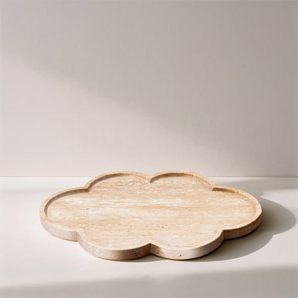 Meridian Furniture Rimini Clover Trefoil Tray Sculptural Natural Stone Catchall Accent for Vanity or Console Natural Travertine ACC126-Travertine