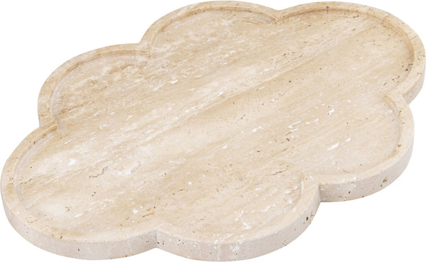 Meridian Furniture Rimini Clover Trefoil Tray Sculptural Natural Stone Catchall Accent for Vanity or Console Natural Travertine ACC126-Travertine