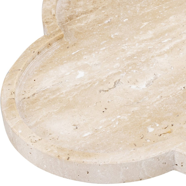 Meridian Furniture Rimini Clover Trefoil Tray Sculptural Natural Stone Catchall Accent for Vanity or Console Natural Travertine ACC126-Travertine