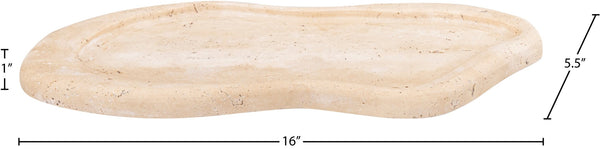 Meridian Furniture Arezzo Oval Stone Decorative Tray with Natural Veining for Vanity Console or Coffee Table Natural Travertine ACC127-Travertine