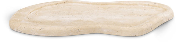 Meridian Furniture Arezzo Oval Stone Decorative Tray with Natural Veining for Vanity Console or Coffee Table Natural Travertine ACC127-Travertine