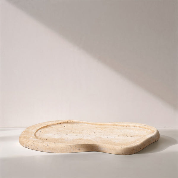 Meridian Furniture Arezzo Oval Stone Decorative Tray with Natural Veining for Vanity Console or Coffee Table Natural Travertine ACC127-Travertine