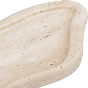 Meridian Furniture Arezzo Oval Stone Decorative Tray with Natural Veining for Vanity Console or Coffee Table Natural Travertine ACC127-Travertine