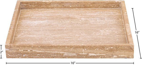 Meridian Furniture Barletta Genuine Travertine Stone Square Tray with Natural Veining for Home Decor ACC128-Travertine