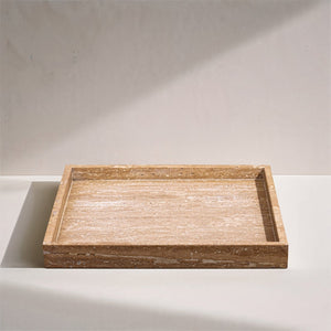 Meridian Furniture Barletta Genuine Travertine Stone Square Tray with Natural Veining for Home Decor ACC128-Travertine