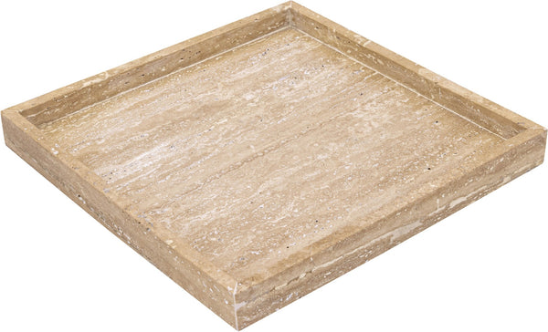 Meridian Furniture Barletta Genuine Travertine Stone Square Tray with Natural Veining for Home Decor ACC128-Travertine