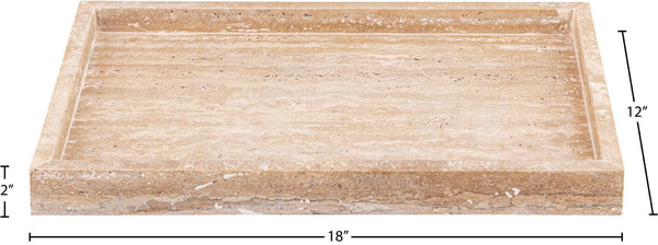 Meridian Furniture Barletta Genuine Travertine Stone Decorative Tray with Natural Veining for Modern Interiors ACC129-Travertine