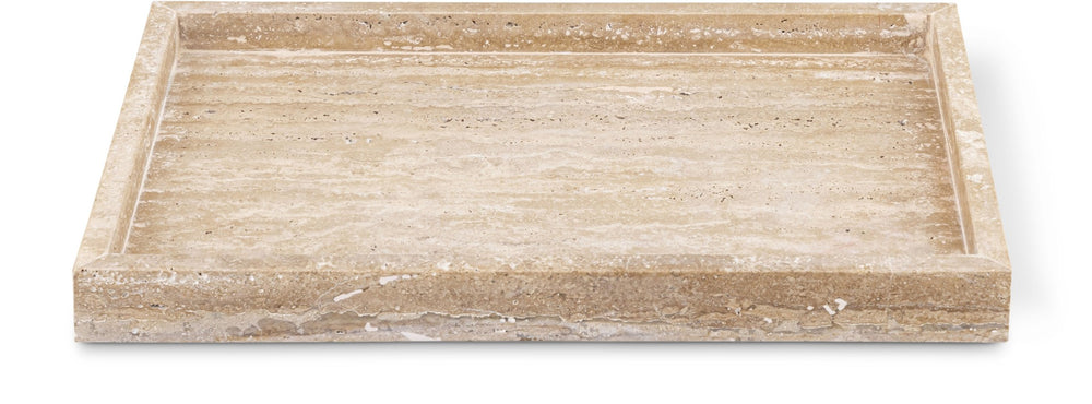 Meridian Furniture Barletta Genuine Travertine Stone Decorative Tray with Natural Veining for Modern Interiors ACC129-Travertine