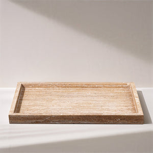Meridian Furniture Barletta Genuine Travertine Stone Decorative Tray with Natural Veining for Modern Interiors ACC129-Travertine