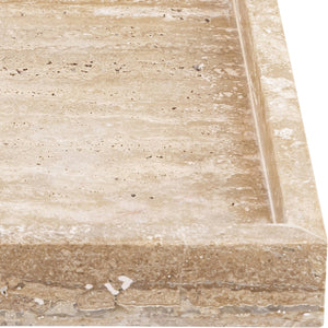Meridian Furniture Barletta Genuine Travertine Stone Decorative Tray with Natural Veining for Modern Interiors ACC129-Travertine