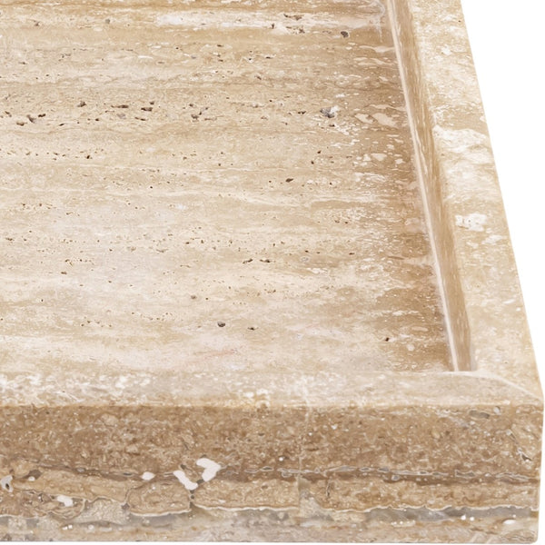 Meridian Furniture Barletta Genuine Travertine Stone Decorative Tray with Natural Veining for Modern Interiors ACC129-Travertine