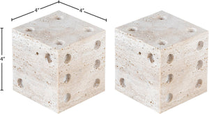 Meridian Furniture Dice Hand Carved Natural Stone Sculptural Tabletop Accent Set of 2 for Shelf Styling Natural Travertine ACC130-Travertine
