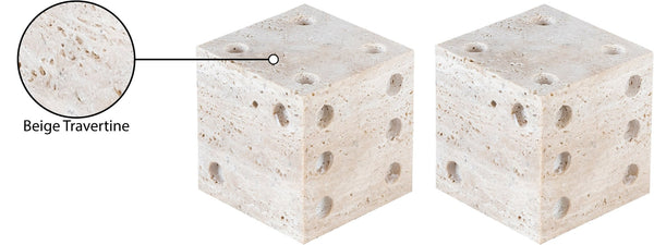 Meridian Furniture Dice Hand Carved Natural Stone Sculptural Tabletop Accent Set of 2 for Shelf Styling Natural Travertine ACC130-Travertine