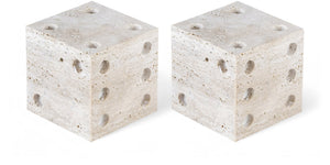 Meridian Furniture Dice Hand Carved Natural Stone Sculptural Tabletop Accent Set of 2 for Shelf Styling Natural Travertine ACC130-Travertine