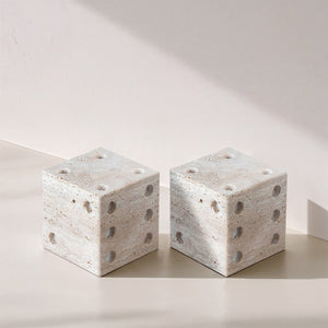 Meridian Furniture Dice Hand Carved Natural Stone Sculptural Tabletop Accent Set of 2 for Shelf Styling Natural Travertine ACC130-Travertine