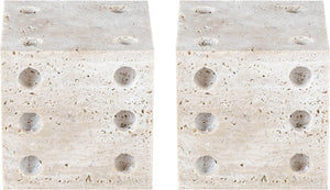Meridian Furniture Dice Hand Carved Natural Stone Sculptural Tabletop Accent Set of 2 for Shelf Styling Natural Travertine ACC130-Travertine