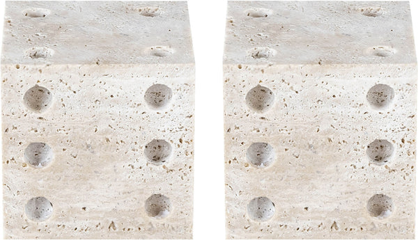 Meridian Furniture Dice Hand Carved Natural Stone Sculptural Tabletop Accent Set of 2 for Shelf Styling Natural Travertine ACC130-Travertine