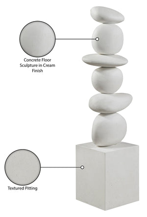 Meridian Furniture Torix Abstract Concrete Floor Sculpture Art Deco Stacked Form Vertical Indoor Statement Piece Cream ACC143-Cream