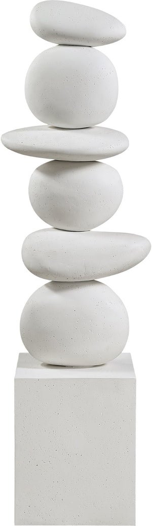 Meridian Furniture Torix Abstract Concrete Floor Sculpture Art Deco Stacked Form Vertical Indoor Statement Piece Cream ACC143-Cream