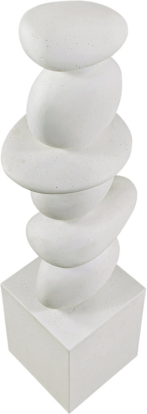 Meridian Furniture Torix Abstract Concrete Floor Sculpture Art Deco Stacked Form Vertical Indoor Statement Piece Cream ACC143-Cream