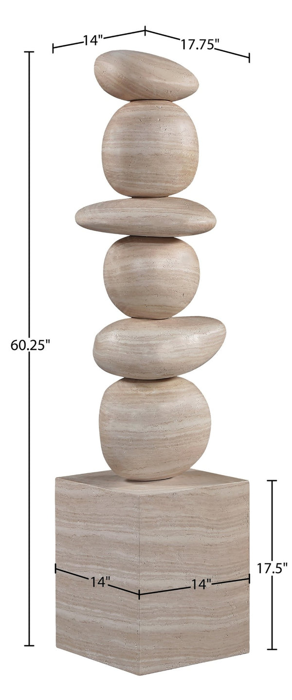 Meridian Furniture Torix Abstract Concrete Floor Sculpture Art Deco Stacked Form Vertical Indoor Statement Piece Travertine ACC143-Travertine