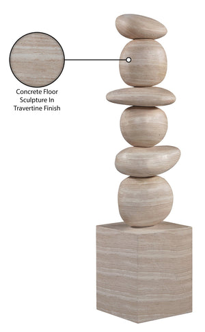 Meridian Furniture Torix Abstract Concrete Floor Sculpture Art Deco Stacked Form Vertical Indoor Statement Piece Travertine ACC143-Travertine