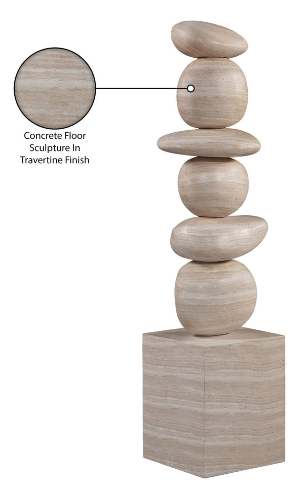 Meridian Furniture Torix Abstract Concrete Floor Sculpture Art Deco Stacked Form Vertical Indoor Statement Piece Travertine ACC143-Travertine