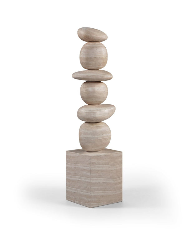 Meridian Furniture Torix Abstract Concrete Floor Sculpture Art Deco Stacked Form Vertical Indoor Statement Piece Travertine ACC143-Travertine