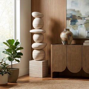 Meridian Furniture Torix Abstract Concrete Floor Sculpture Art Deco Stacked Form Vertical Indoor Statement Piece Travertine ACC143-Travertine