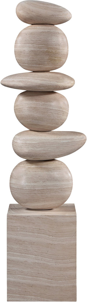 Meridian Furniture Torix Abstract Concrete Floor Sculpture Art Deco Stacked Form Vertical Indoor Statement Piece Travertine ACC143-Travertine