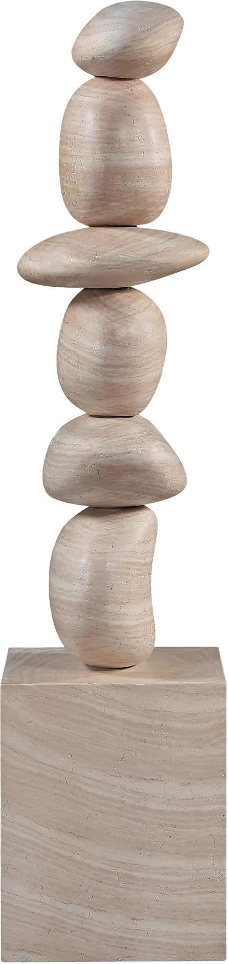 Meridian Furniture Torix Abstract Concrete Floor Sculpture Art Deco Stacked Form Vertical Indoor Statement Piece Travertine ACC143-Travertine