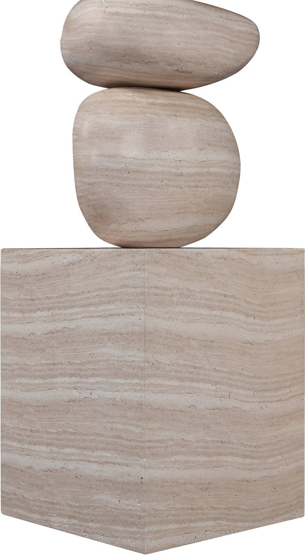 Meridian Furniture Torix Abstract Concrete Floor Sculpture Art Deco Stacked Form Vertical Indoor Statement Piece Travertine ACC143-Travertine
