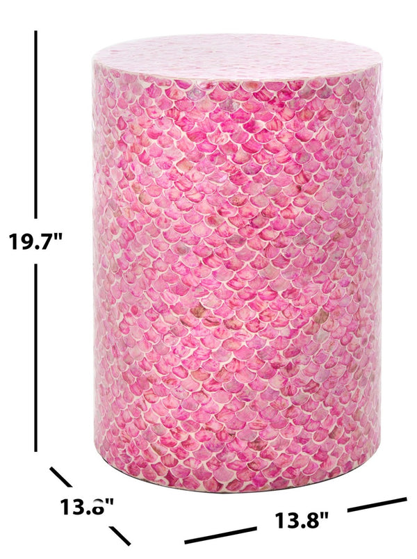 Safavieh Emberlyn Round Accent Table - Glamorous Dark Pink Fish-Scale Design For Modern Eclectic Interiors ACC1800A