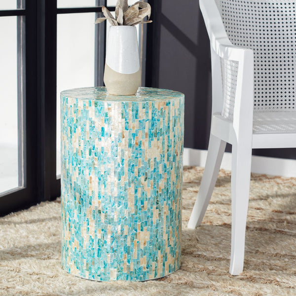 Safavieh Presley Round Accent Table - Mosaic Oceanic Blue & Gold Finish, Perfect For Small Spaces & Styling ACC1801A
