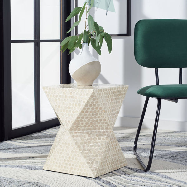Safavieh Milan Accent Table: Modern Faceted Design With Capiz Shell Inlay For Coastal-Inspired Elegance ACC1802A