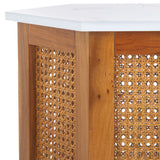 Safavieh Danez Hexagon Cane Accent Table White Faux Marble / Natural 19.7" x 17.1" x 20"