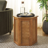 Safavieh Danez Hexagon Cane Accent Table Natural / Natural 19.7" x 17.1" x 20"