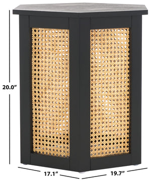Safavieh Danez Hexagon Cane Accent Table Black / Natural 19.7" x 17.1" x 20"