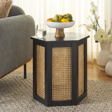 Safavieh Danez Hexagon Cane Accent Table Black / Natural 19.7" x 17.1" x 20"