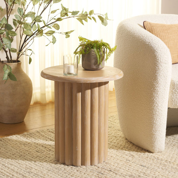 Safavieh Monka Round End Table – Modern Minimalist Mdf Table Perfect For Small Spaces And Stylish Decor Bleached White 2 ACC2304C