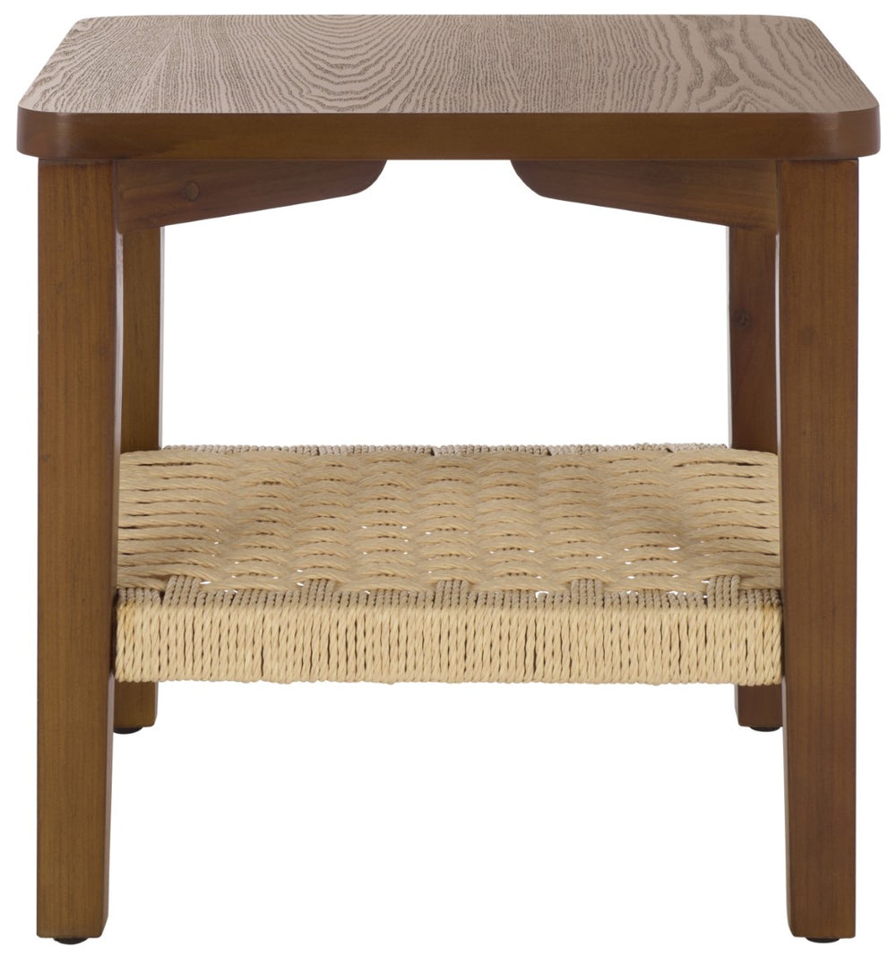 Safavieh Raki Compact End Table With Rope-Woven Shelf - Modern Accent Piece For Living Room And Bedroom Confirmed Walnut In Woven Shelf ACC2312A
