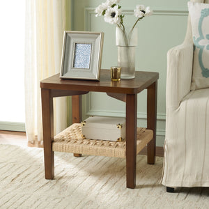 Safavieh Raki Compact End Table With Rope-Woven Shelf - Modern Accent Piece For Living Room And Bedroom Confirmed Walnut In Woven Shelf ACC2312A