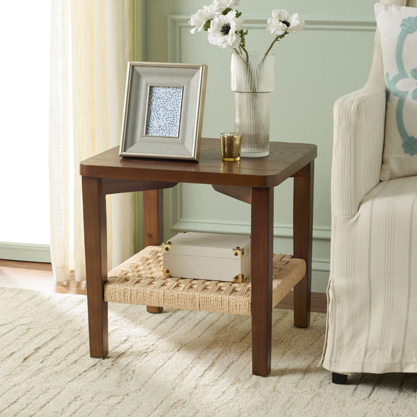 Safavieh Raki Compact End Table With Rope-Woven Shelf - Modern Accent Piece For Living Room And Bedroom Confirmed Walnut In Woven Shelf ACC2312A