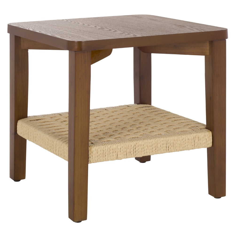 Safavieh Raki Compact End Table With Rope-Woven Shelf - Modern Accent Piece For Living Room And Bedroom Confirmed Walnut In Woven Shelf ACC2312A
