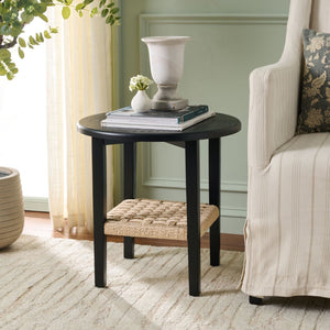 Safavieh Raki Compact End Table With Rope-Woven Shelf - Modern Accent Piece For Living Room And Bedroom Black/ Natural ACC2312B