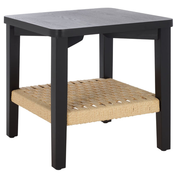 Safavieh Raki Compact End Table With Rope-Woven Shelf - Modern Accent Piece For Living Room And Bedroom Black/ Natural ACC2312B